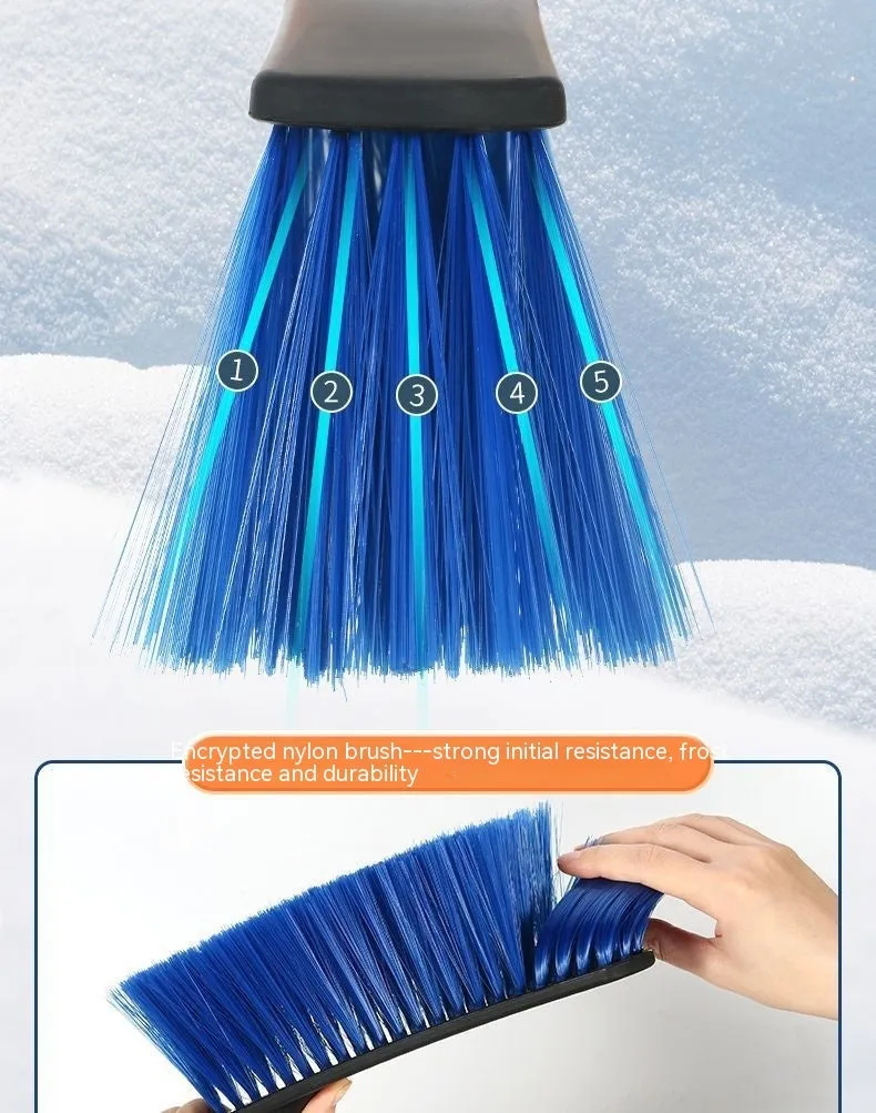 Yellow and blue telescopic car snow brushes with long handles for winter vehicle defrosting