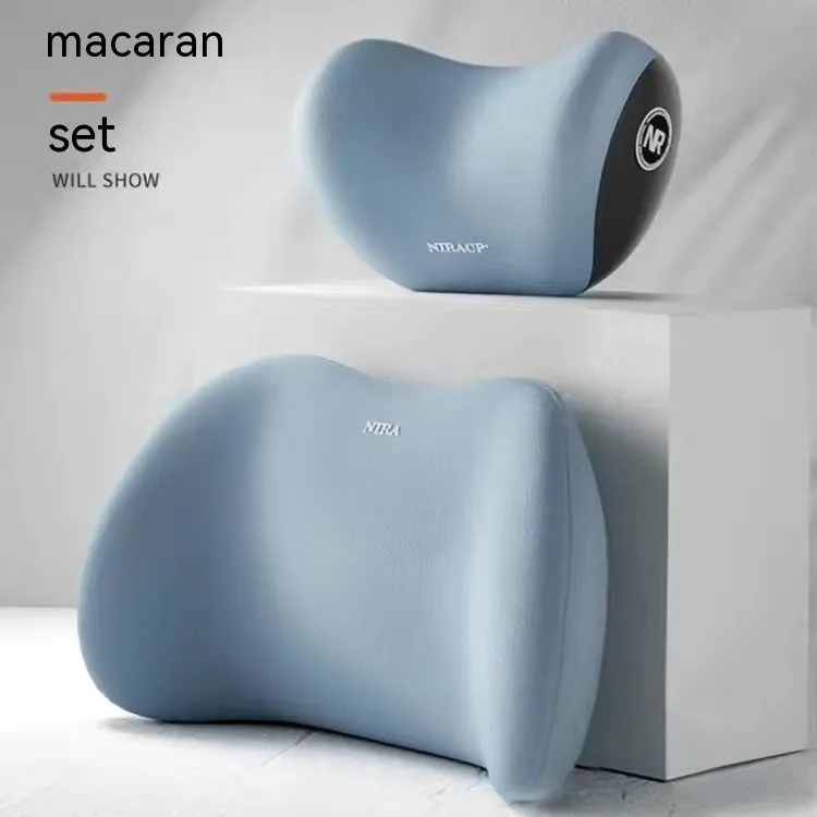 Car lumbar support and headrest pillow set in memory foam with milk silk cover