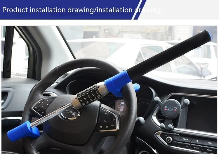 Car anti-theft password steering wheel U-lock in alloy steel with black, blue, and red colour options