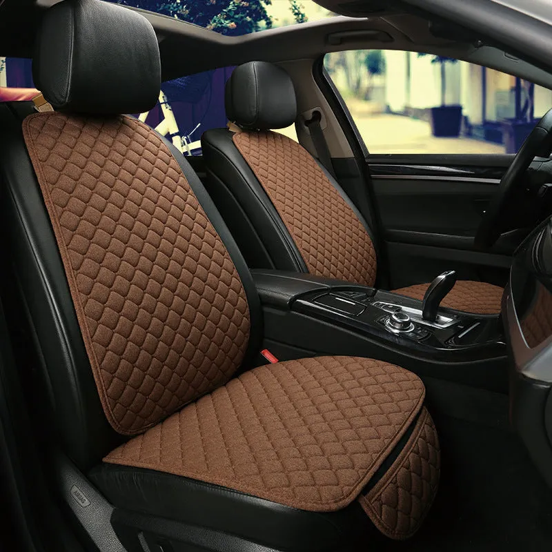 Linen car seat cushion in choice of six colours including cream, coffee, red, gold, black on car seat