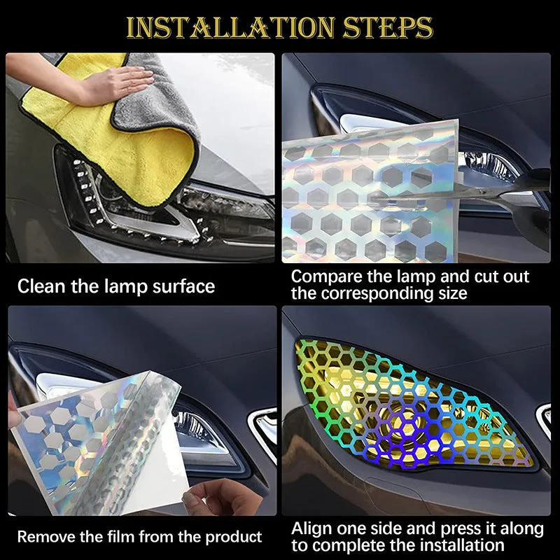 Honeycomb pattern adhesive sticker for car taillights in black, carbon, or colourful finishes, 48x30 cm.