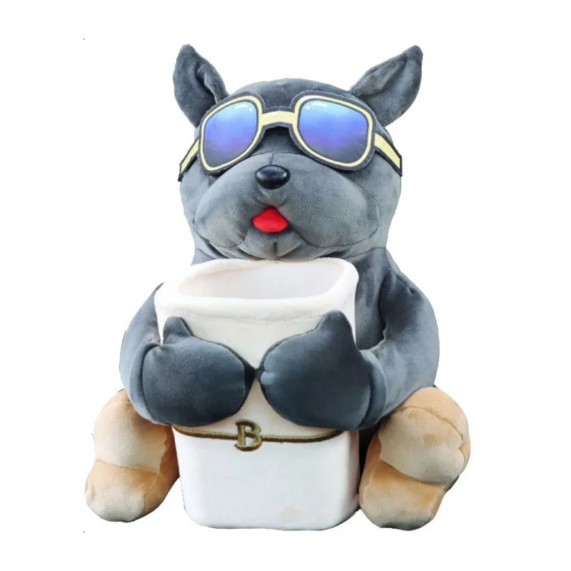 Plush hanging car tissue box for vehicle armrest with canine design options
