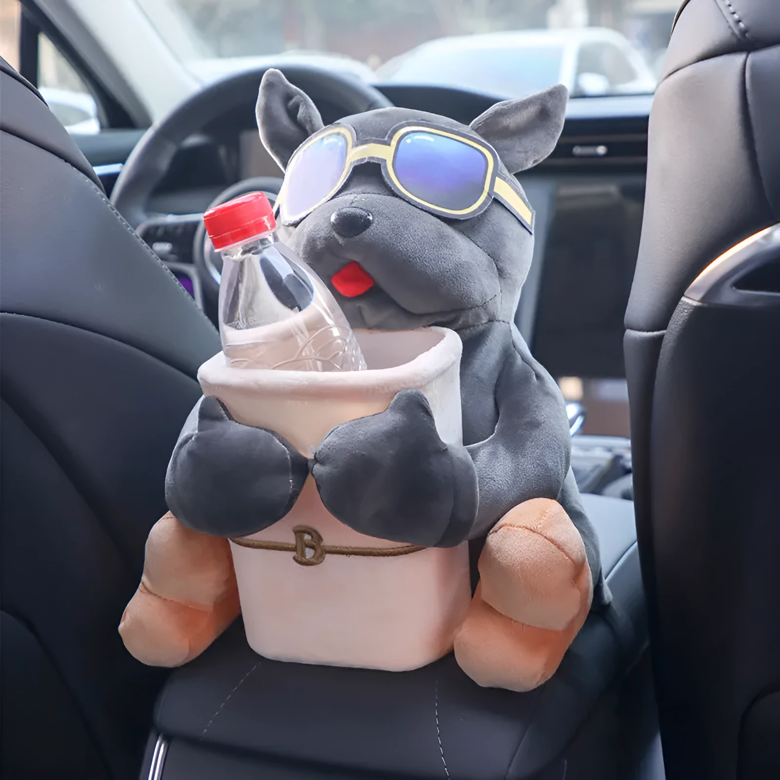 Plush hanging car tissue box for vehicle armrest with canine design options