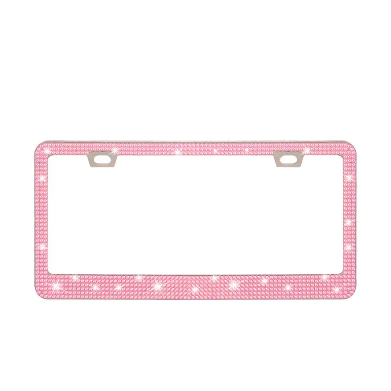 Stick-on crystal decorative licence plate frame on stainless steel with square hole design