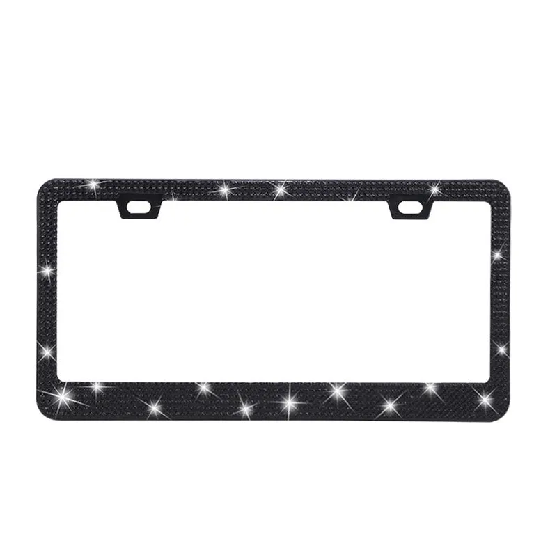 Stick-on crystal decorative licence plate frame on stainless steel with square hole design