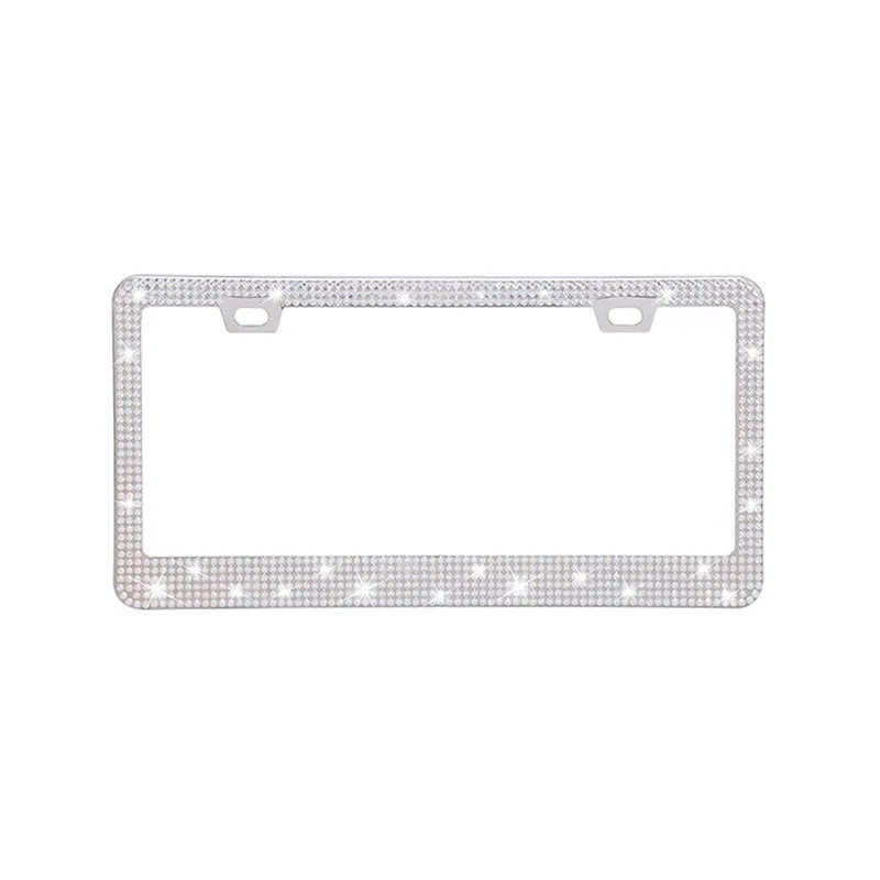 Stick-on crystal decorative licence plate frame on stainless steel with square hole design