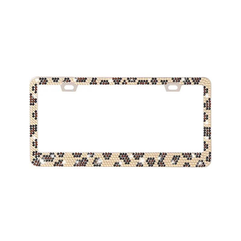 Stick-on crystal decorative licence plate frame on stainless steel with square hole design