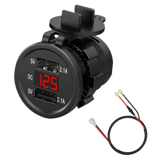 Waterproof motorcycle USB car charger with snap-on design for 12V cigarette lighter sockets.