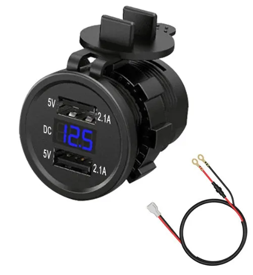 Waterproof motorcycle USB car charger with snap-on design for 12V cigarette lighter sockets.