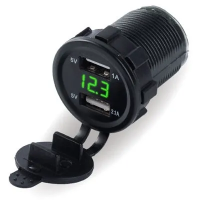 Waterproof motorcycle USB car charger with snap-on design for 12V cigarette lighter sockets.