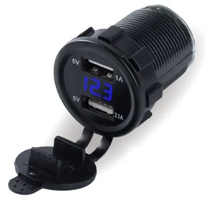 Waterproof motorcycle USB car charger with snap-on design for 12V cigarette lighter sockets.