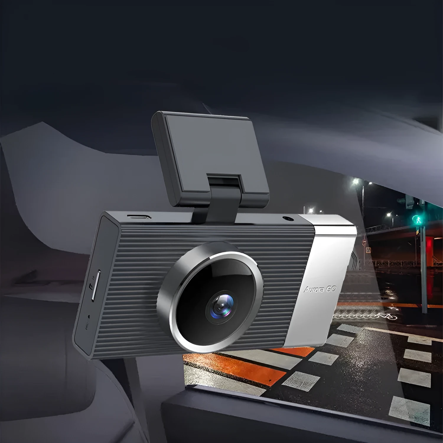 Wi-Fi connected driving recorder with a 3-inch screen and multiple lens options for car front, interior, and rear.