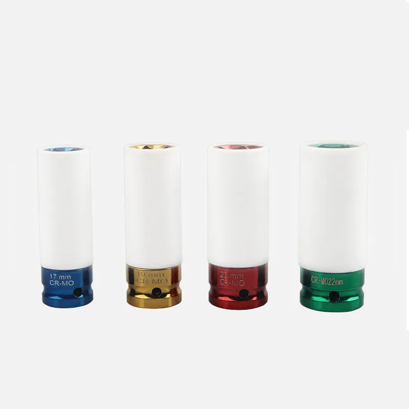 A single 45# steel hexagon impact socket for pneumatic wrenches, shown in one of four available sizes.