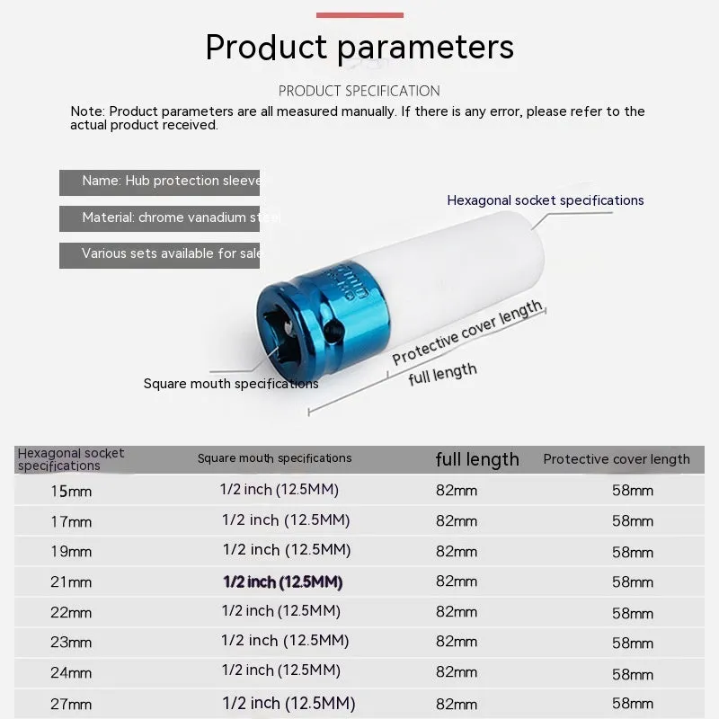 A single 45# steel hexagon impact socket for pneumatic wrenches, shown in one of four available sizes.
