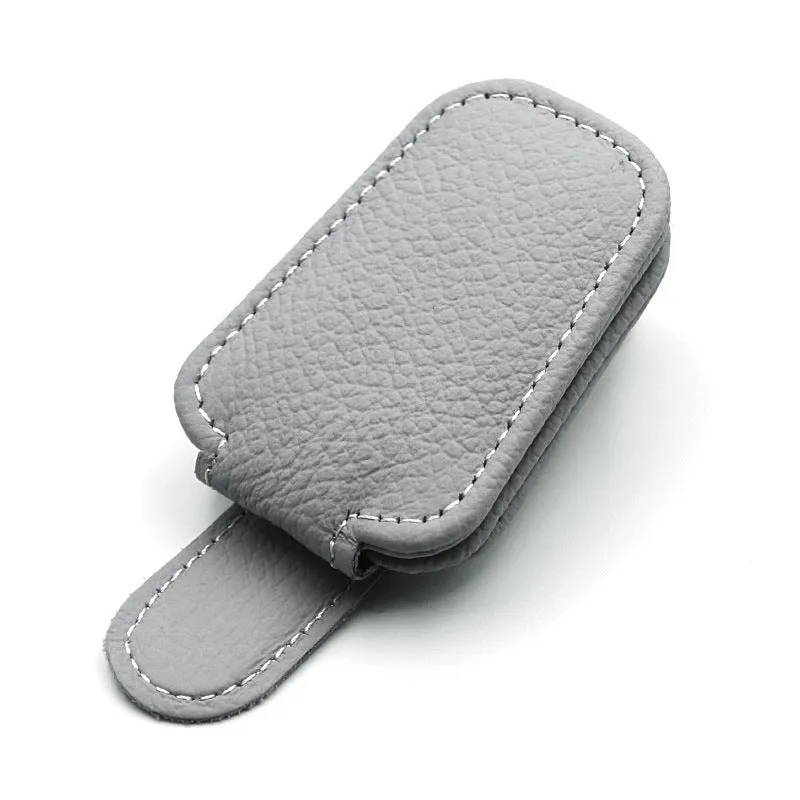 Car sun visor clip sunglasses holder made from PU leather in various colours
