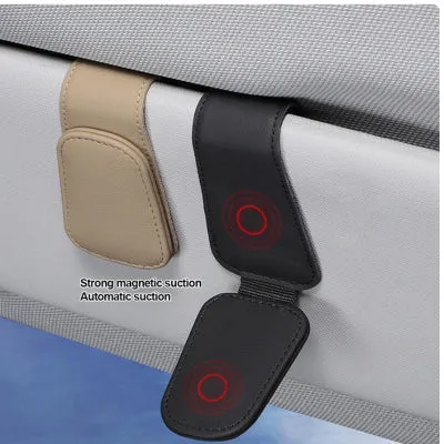 Car sun visor clip sunglasses holder made from PU leather in various colours