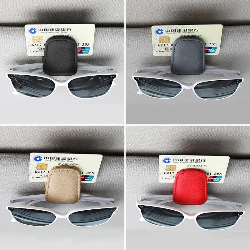 Car sun visor clip sunglasses holder made from PU leather in various colours