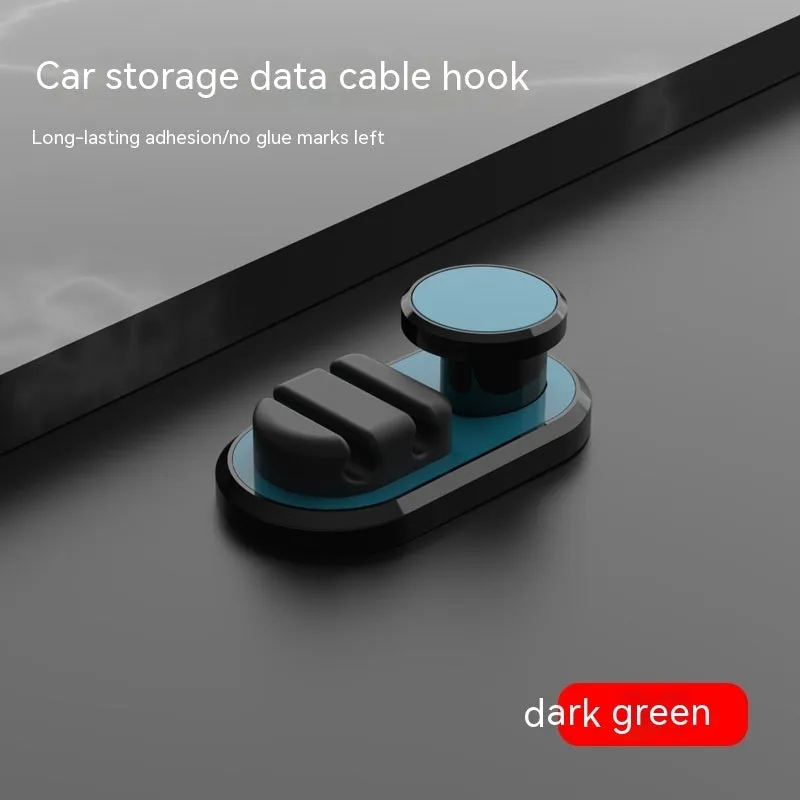 Dark green ABS silicone car cable storage hook measuring 52mm for organising charging cables