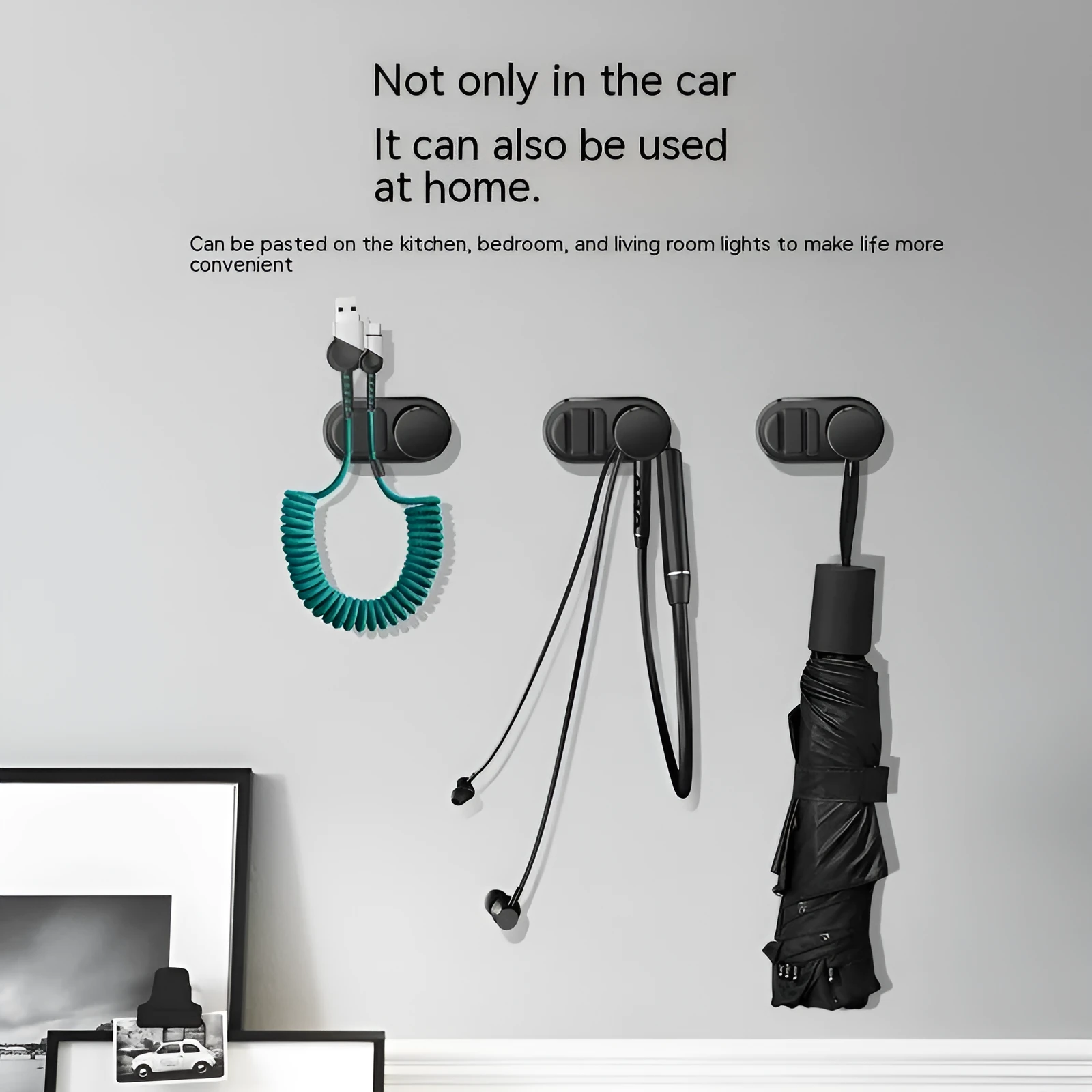 Dark green ABS silicone car cable storage hook measuring 52mm for organising charging cables