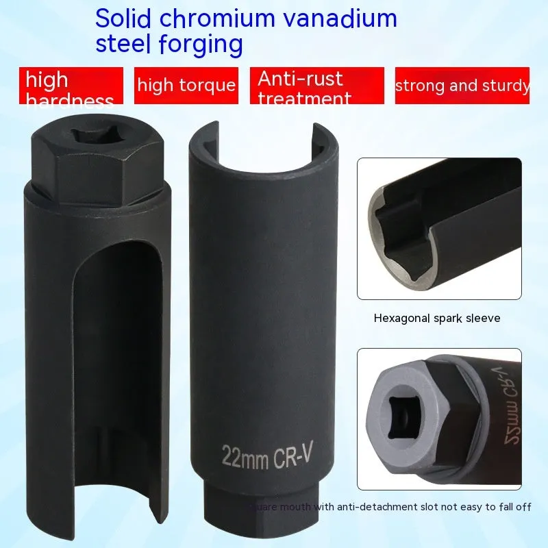 Black chromium vanadium steel oxygen sensor sleeve for 22mm diameter sensors