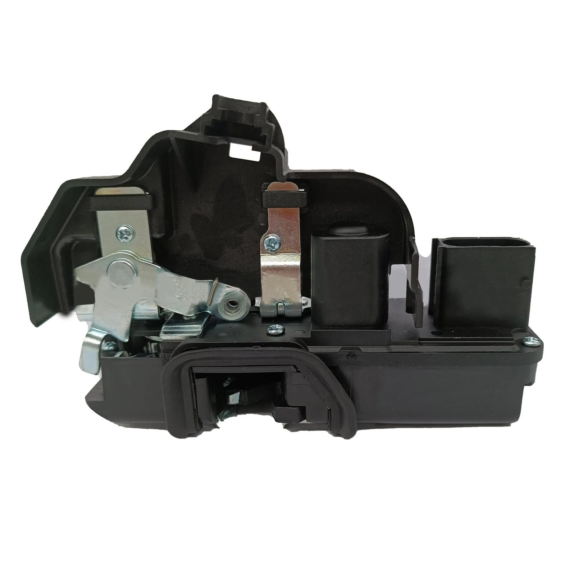 Black plastic door lock actuator for Cadillac SLS right front door