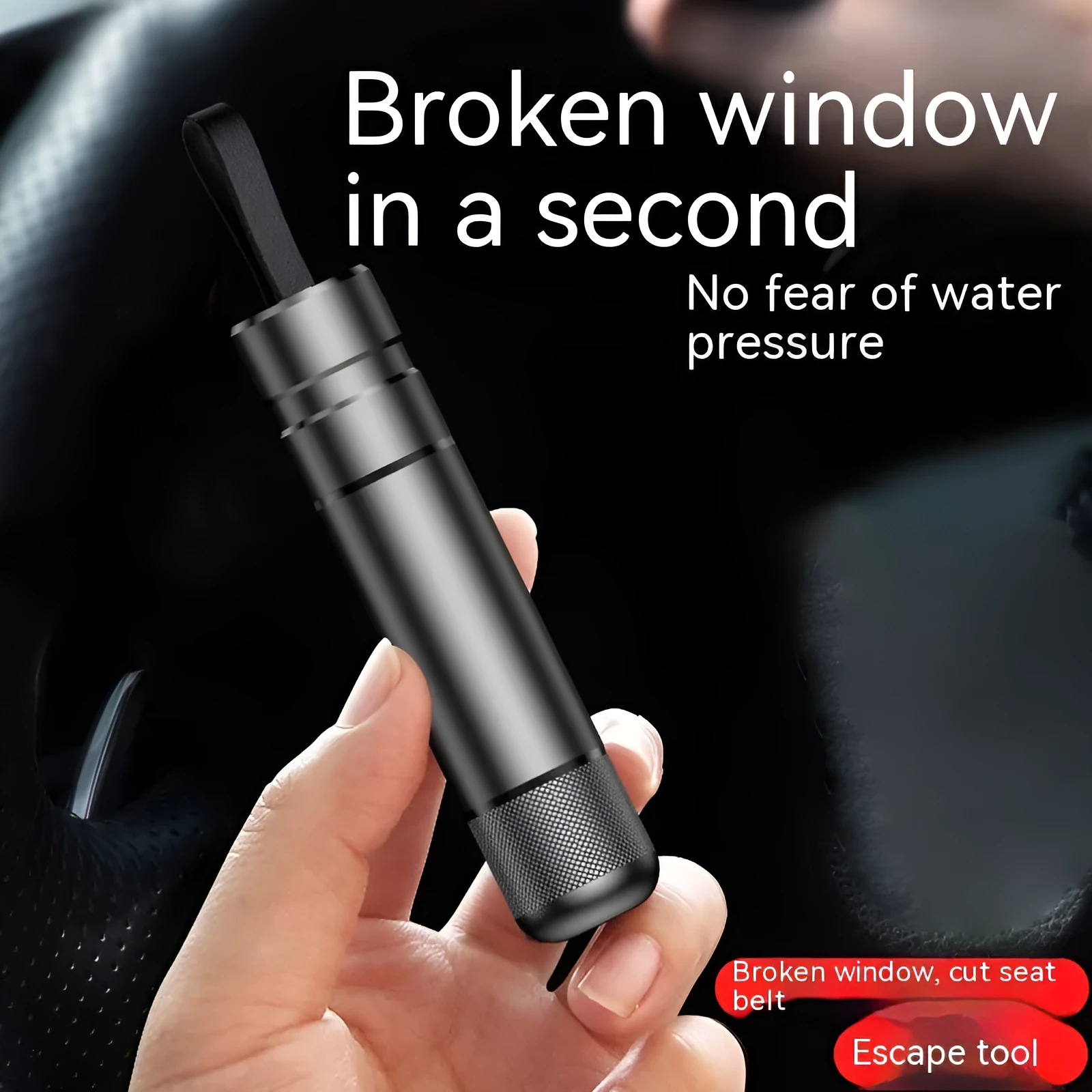 Aluminium alloy car safety hammer with seatbelt cutter and LED torch in 20x88mm size