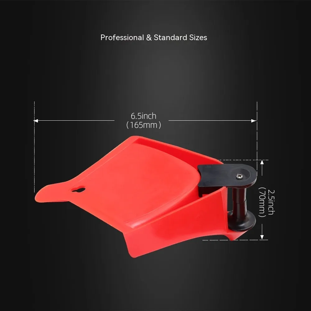 Set of four bright red, wedge-shaped rubber parking blocks for car tyres.