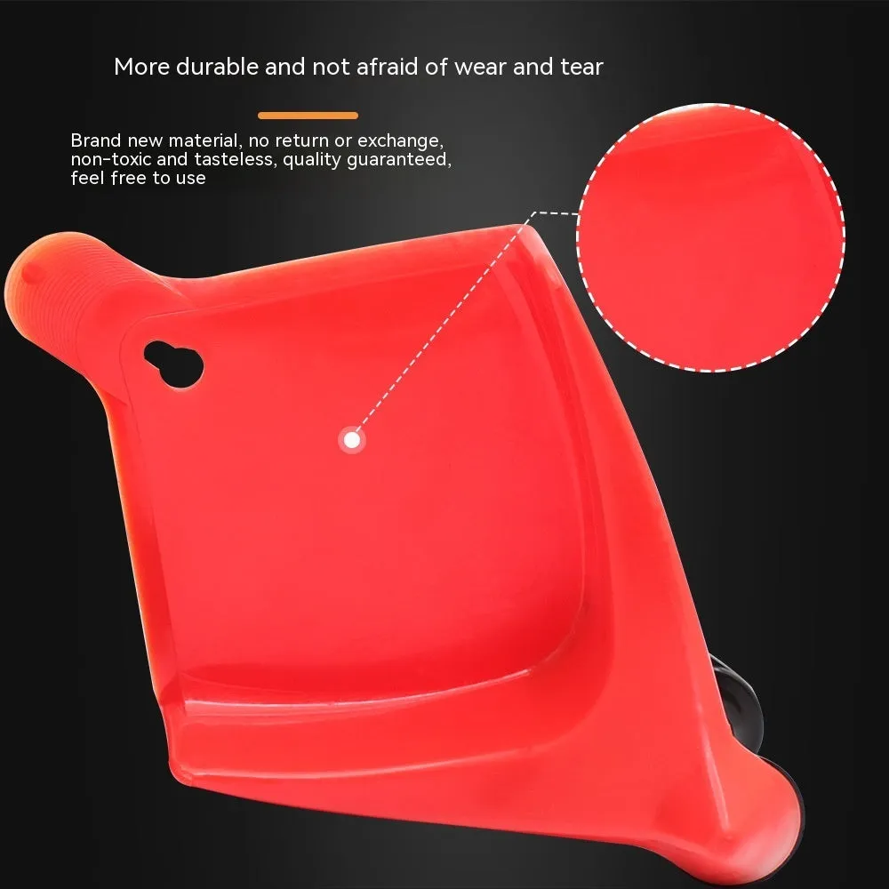 Set of four bright red, wedge-shaped rubber parking blocks for car tyres.