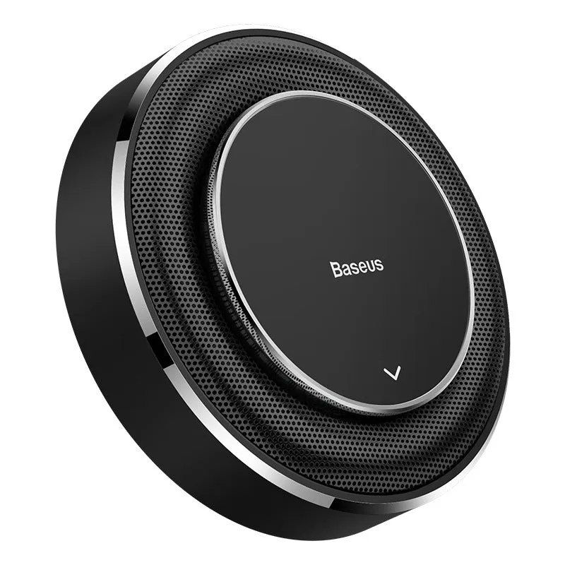 Aluminium alloy round car fragrance seat in black, red, and silver colours with fragrance tablets