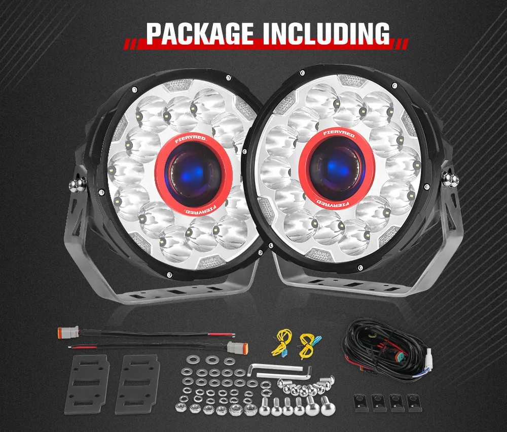 Pair of 7-inch round waterproof LED off-road driving lights for vehicle mounting.