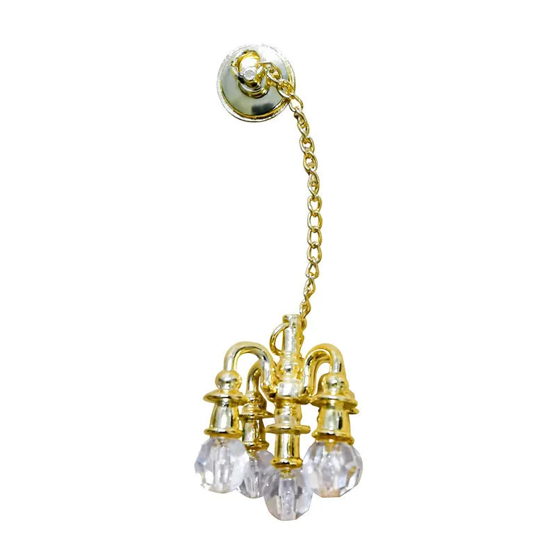 Mini metal retro ceiling light photo prop decoration in gold and silver, 5cm by 2cm.