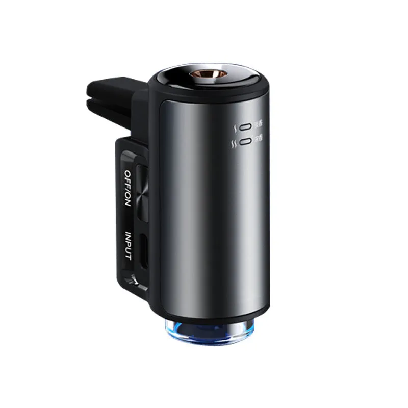 Car air vent clip-on aroma diffuser with essential oil bottle in Obsidian Black or Ocean Blue colour