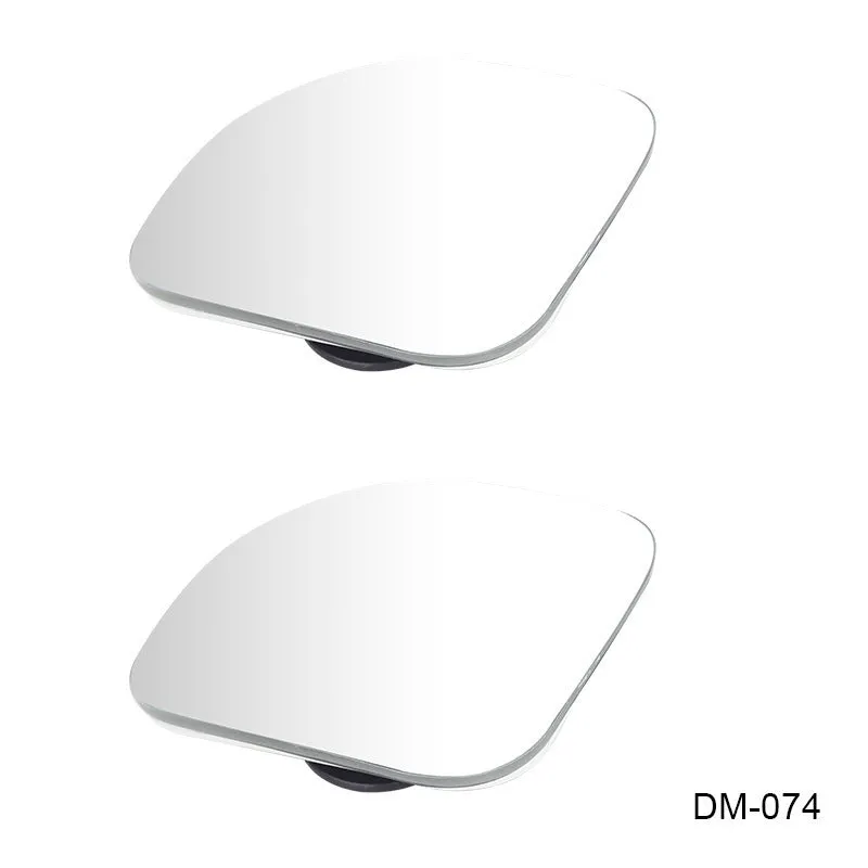 Glass adjustable rearview mirror accessory for vehicles showing dimensions and mounting adhesive