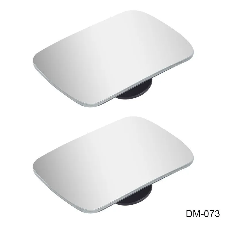 Glass adjustable rearview mirror accessory for vehicles showing dimensions and mounting adhesive