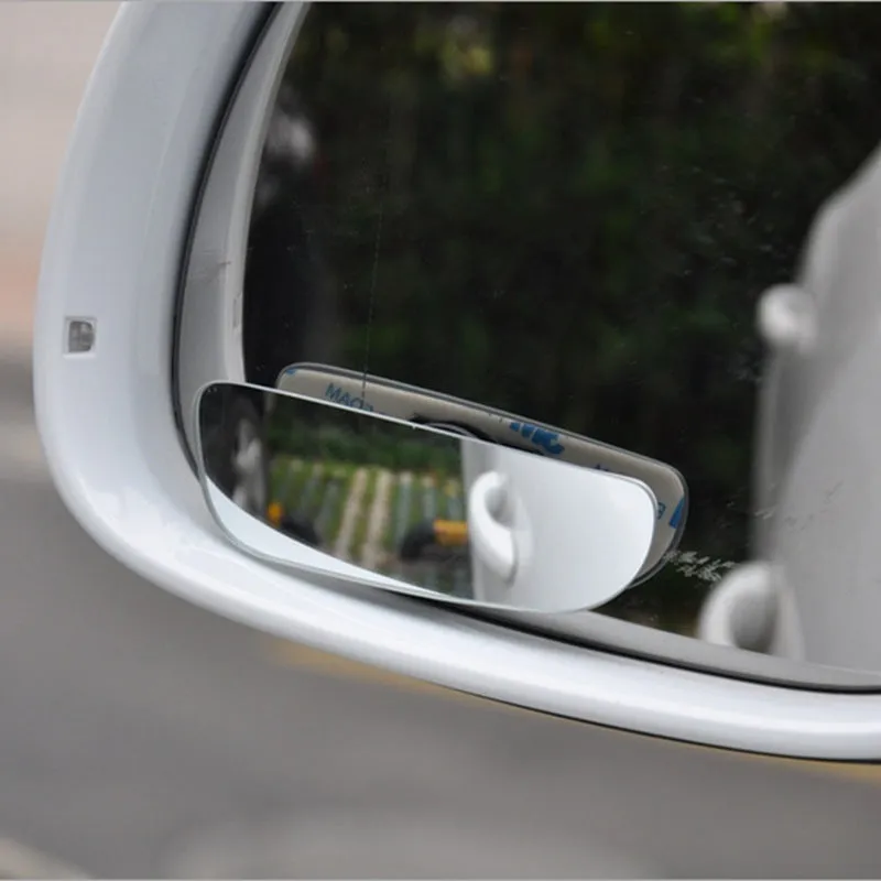 Glass adjustable rearview mirror accessory for vehicles showing dimensions and mounting adhesive