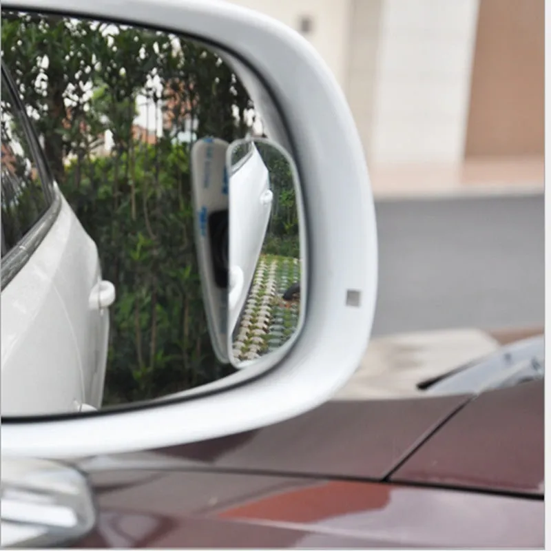 Glass adjustable rearview mirror accessory for vehicles showing dimensions and mounting adhesive