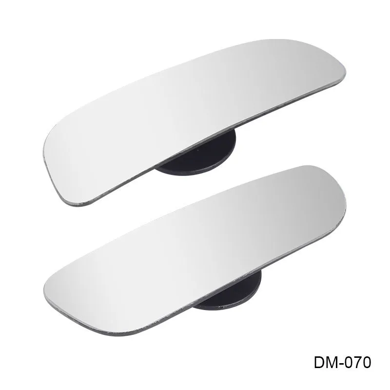 Glass adjustable rearview mirror accessory for vehicles showing dimensions and mounting adhesive