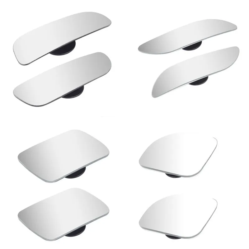 Glass adjustable rearview mirror accessory for vehicles showing dimensions and mounting adhesive