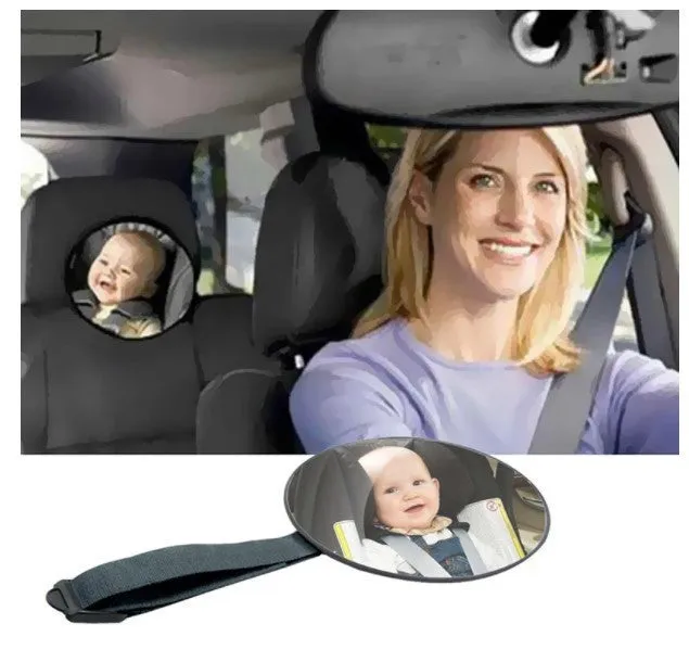 Black baby safety seat rearview mirror with 17cm glass and adjustable ribbon for car installation