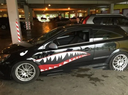 Large shark design PVC sticker for car body, showing Model A and Model B size options.