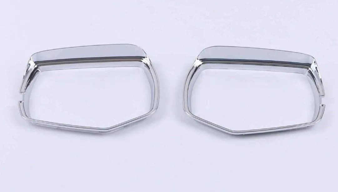 Set of ABS plastic mirror covers for Cadillac CT5 CT6 in carbon fibre, silver, and rain frame styles.