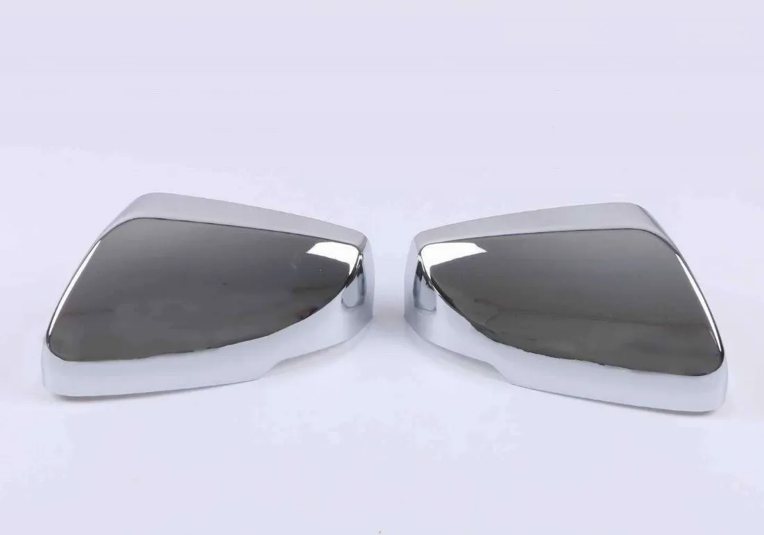 Set of ABS plastic mirror covers for Cadillac CT5 CT6 in carbon fibre, silver, and rain frame styles.