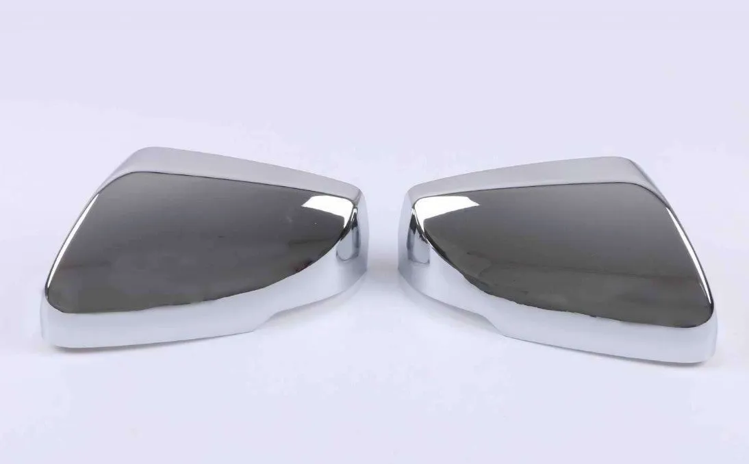 Set of ABS plastic mirror covers for Cadillac CT5 CT6 in carbon fibre, silver, and rain frame styles.