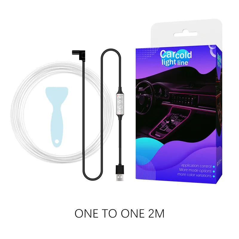 Car interior RGB LED light strip with wireless controller showing multiple colour modes