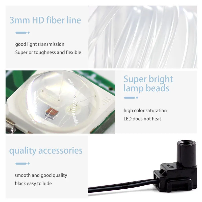 Car interior RGB LED light strip with wireless controller showing multiple colour modes