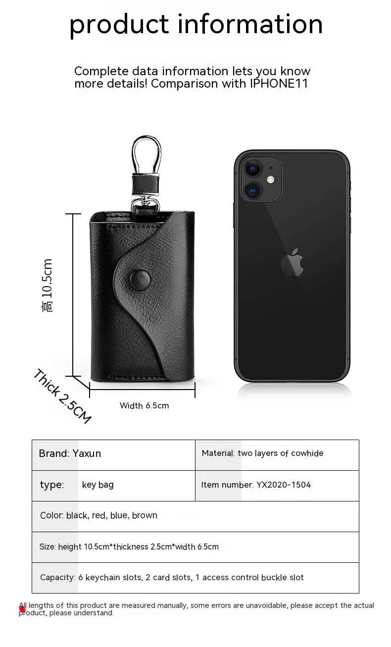 Men's genuine leather keychain card holder in square vertical design with key organisation system