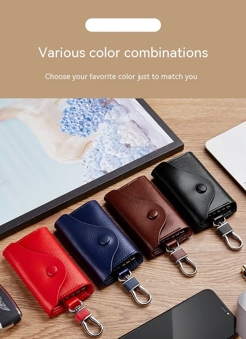 Men's genuine leather keychain card holder in square vertical design with key organisation system