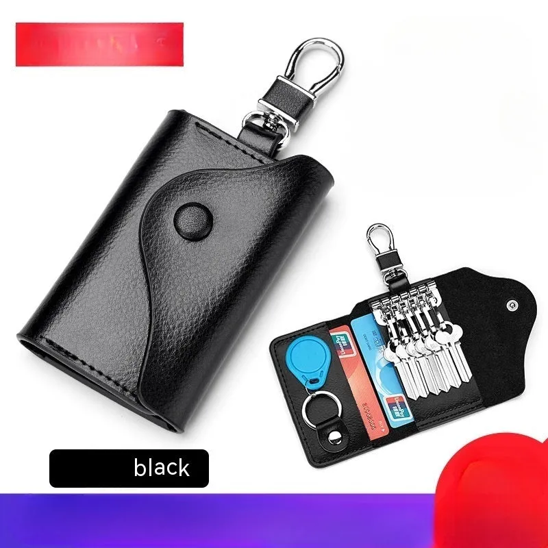 Men's genuine leather keychain card holder in square vertical design with key organisation system