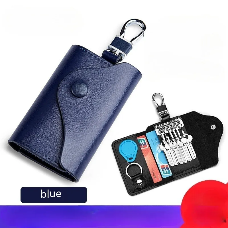 Men's genuine leather keychain card holder in square vertical design with key organisation system