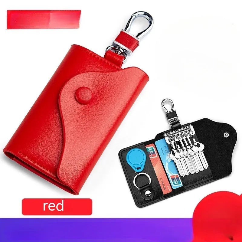 Men's genuine leather keychain card holder in square vertical design with key organisation system